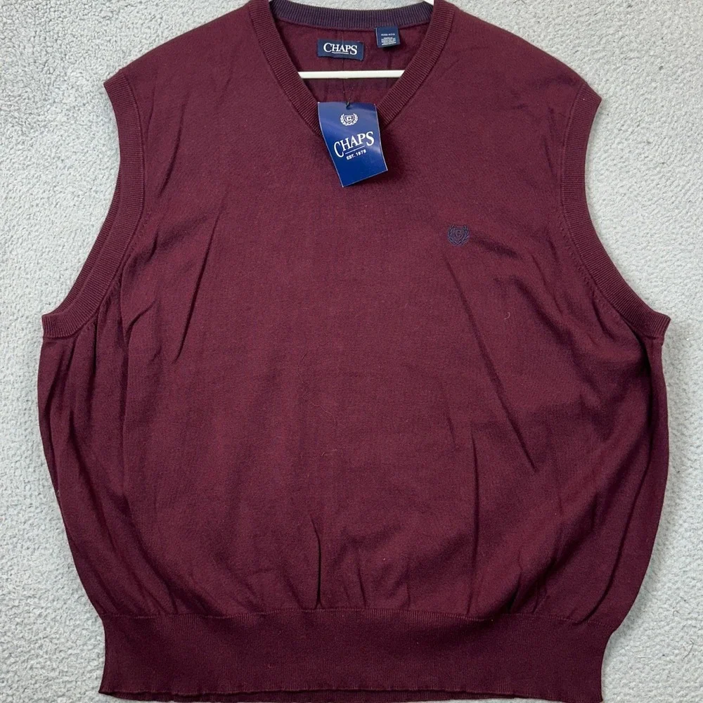 NEW Chaps Sweater Vest Mens 4XB Big V-Neck Burgundy Knit Pullover Sleeveless